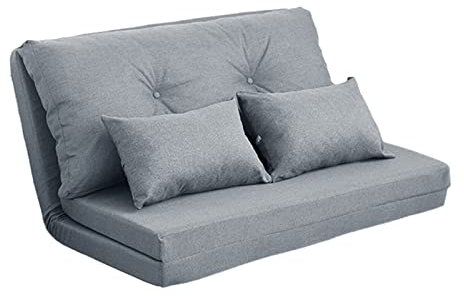 Umwandelbarer Klappstuhl, Bodensofa, verstellbares Schlafsofa mit faltbarer Matratze, Futon-Couchbett, verstellbare Rückenlehne, Metallrahmen und Kissen in Rauchgrau