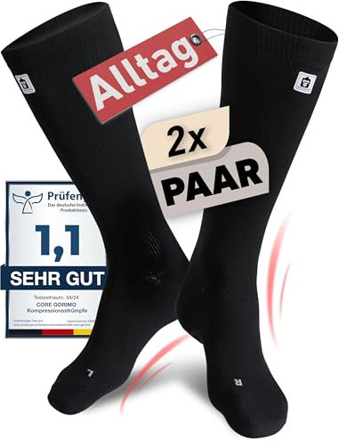 CORE GORIMO - 2 Paar - Kompressionsstrümpfe Herren & Damen - Atmungsaktiv - Stützstrümpfe & Kompressionssocken für stehende Berufe, Flug und Sport (45-48, Schwarz)