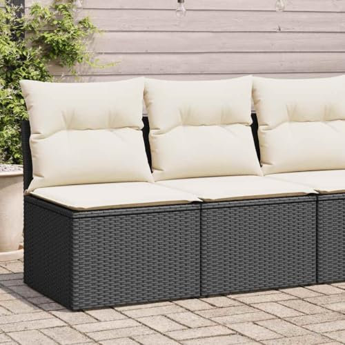 Lauuoeriau Furniture Item home 4-teiliges Gartensofa-Set mit Kissen, schwarz, Polyrattan, Akazien-Möbel