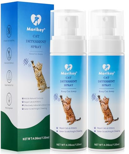 Morikey Cat Deterrent Spray, Natural Cat Repellent Spray for Indoor & Outdoor, Anti-Scratch Deterrent for Furniture, Sofas, Rugs, Curtains, Plants, Alcohol-Free, for Kittens and Cats 8.12 Oz