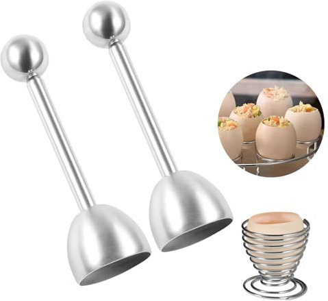 FHISKUNYU, pelador de huevos cocidos, abridor de huevos duros, Set de 3 piezas, Abridor de huevos de acero inoxidable con cabeza esférica, herramienta para abrir huevos duros