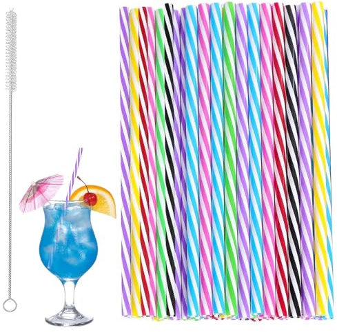 80 Stück Wiederverwendbare Strohhalme, Strohhalme Plastik, Verdickte Trinkhalme Plastik, Party Trinkhalme, Spülmaschinengeeignet strohhalme plastik für Smoothies, Saft,Cocktail, Heißgetränk（7.5*230mm)