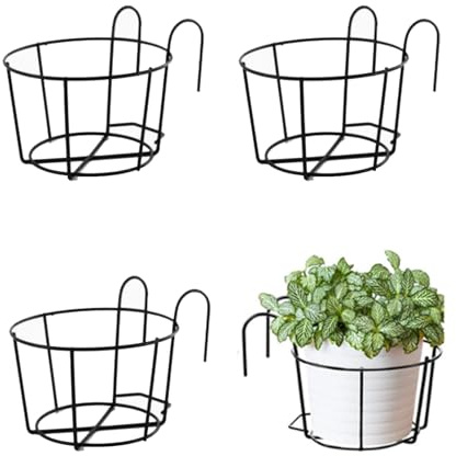4 pcs Planteur de balustrade, porte-pots à fleurs suspendus, planteur de balcon en métal lourd, panier de jardinière suspendu à l'économie d'espace pour balcon, jardin, extérieur intérieur