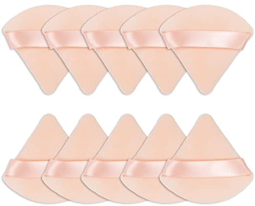 Houpette Maquillage de Triangle, 10 Pièces Houppettes à Poudre Lavable Éponge Cosmétique Bouffée de Maquillage de Visage avec Sangle pour Filles Femmes, Couleur Nude