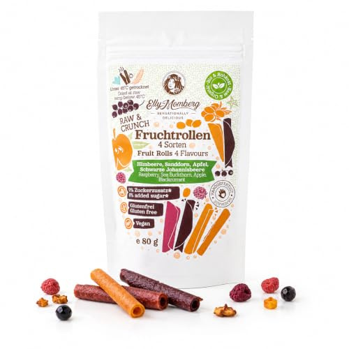 Elly Momberg Bio Rohkost Fruchtrollen Mix 80g – Ohne Zuckerzusatz, Vegan, Glutenfrei – Fruchtriegel aus 100% Früchten, Gesunder Snack für Kinder & Erwachsene, Raw Food, Natürlich Süß (Pack of 1)