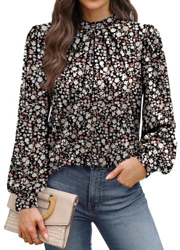 WIHOLL Blouses for Women Dressy Casual Long Sleeve Shirts for Women Business Casual Tops Mock Neck Womens Fall Fashion 2026 Work Clothes Early Spring Outfits for Teachers Clothing Floral Print L