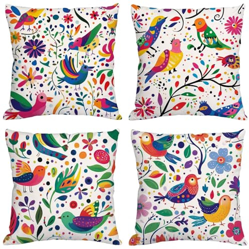 Outdoor Kissen Bunt Kissenbezug 65x65 cm 4er Set Deko Kissen Tier Sofakissen Wetterfest Samt Kissenbezug mit Unsichtbarem Reißverschluss Outdoor Kissenhüllen für Garten Terrasse Sofa Balkonkissen m-49