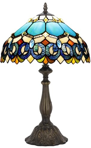 ZJART Tiffany Table Lamp Stained Glass 12X12X19 Inch Blue Jewelry Baroque