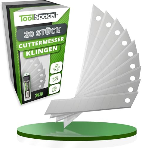ToolSpace Hojas de Repuesto para Cúter Cuchillo Hoja Segmentada de Acero al Carbono Templado Corte Preciso para Papel Cartón Tela Plástico Cuero y Otros Materiales – 18 mm Juego de 20