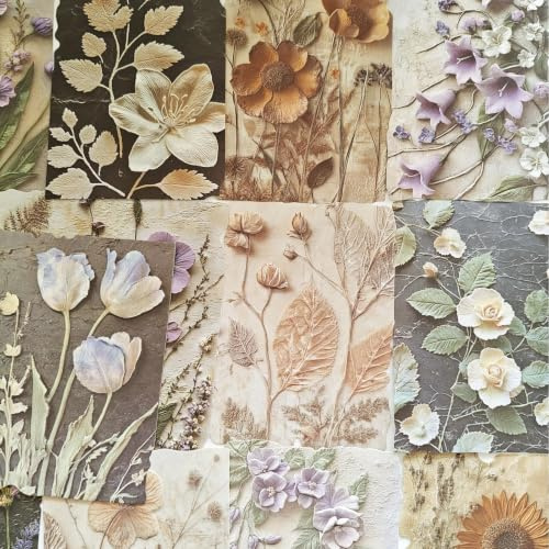 Scrapbook Blumen Zubehör Papier Set,69 Blätter Plant Blumen Themed Scrapbook Papier for Journaling,Junk Journal,Scrapbooking,Notebook,Phone Case,Photo Frame(Blue Purple Time)