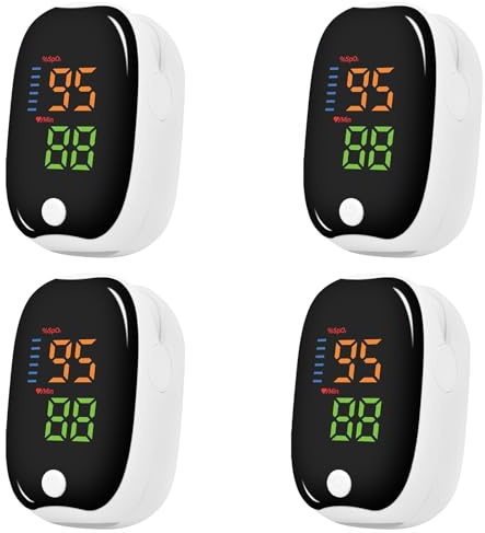 Finger Pulsoximeter Sport, SpO₂ & Pulsfrequenz Messgerät mit OLED Anzeige, Tragbar für Training, Wandern und Freizeit (Schwarz, 4 Stück)