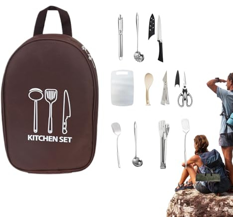 Utensili da cucina da campeggio – Pinze da cucina e set di utensili da cucina | Attrezzatura leggera con semplice valigetta per uomini, escursioni, trekking, barbecue, picnic, zaino, viaggi, m