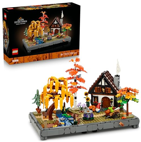 LEGO Icons Höstig stuga och trädgård – Modellbyggsats – Skrivbordsprydnad för vuxna som gillar kreativ heminredning – Rumsdekoration i lantlig stil – Present med skogsdjur till män och kvinnor – 11372
