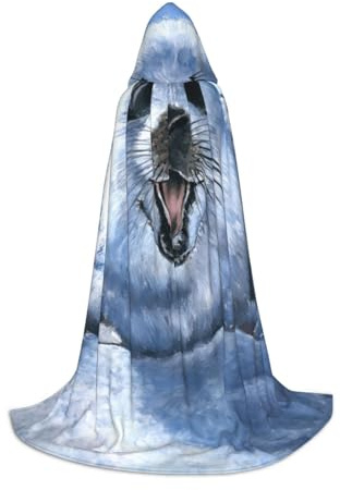 DUWAA Harfen-Siegelmalerei, Tapetendruck, mittelalterlicher Umhang, Zauberer, Robe, Umhang mit Kapuze, Renaissance-Umhang, Halloween-Kostüm, Cosplay-Requisite