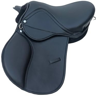 Synthetic Leather Treeless Horse Saddle Lightweight Durable All Purpose Riding Saddle Black 14 Inch Seat