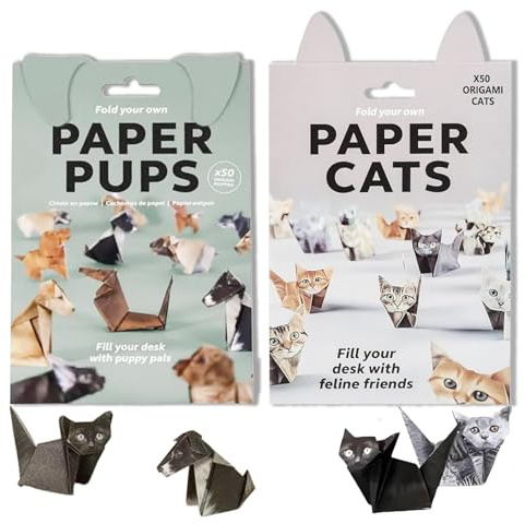 2 Set Paper Cats Origami, Origami Cats, Origami Papers, Can Fold Out 100 Cute Cat and Dogs, Suitable for Origami Paper Lovers