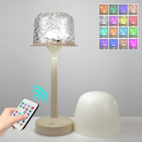 SKIKHN Shower Lamp, Waterproof Shower Lamp with 16 Color Ocean Wave Projector, Bathroom Lamp with Remote & Touch Control, Cordless Rechargeable Table Lamp for Bathtub Shower Bathroom