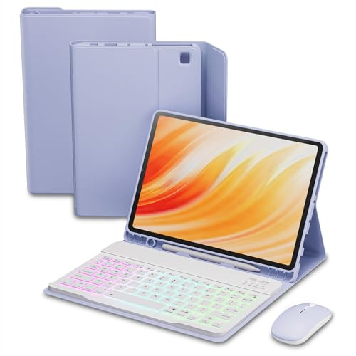 VLEAQC Case Keyboard for Amazon Kindle Fire HD 10&10 Plus 11/13th Gen 10.1 inch 2021&2023, Detachable Wireless Backlit Keyboard with Mouse, Lightweight Stand Cover with Pen Holder (Light Purple)