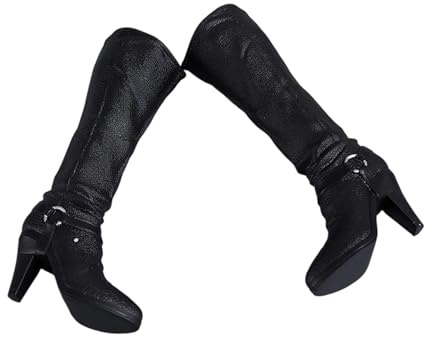 Hellery 1/6 Figurenschuhe, Massive Puppenschuhe, Wadenhohe Stiefel mit Absatz, Modell 12 Zoll Damenfigur Stiefel, Schwarz