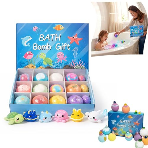 Bath Bombs for Kids, 24 Pcs Badekugeln Kinder Mit üBerraschung, Bath Bomb Set for Bath Time Fun Birthday Gifts and Holiday Gift Giving (12pcs)