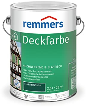 Remmers Deckfarbe flaschengrün, 2,5 Liter, Deckfarbe für innen und außen, Wetterschutzfarbe viele Untergründe, hochdeckend, wetterfest