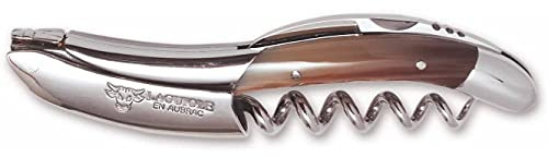 Laguiole En Aubrac Sommelier Waiter's Corkscrew, Solid Horn Handle, Wine Opener With Foil Cutter & Bottle Opener, Polished Bolster
