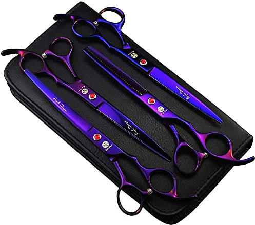 Purple Dragon Lot de 4 Ciseaux de Toilettage avec Étui, 17,8 cm, violet
