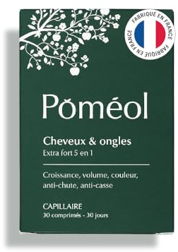 Pousse Croissance & Anti-chute ǀ Complément Alimentaire pour Cheveux 5 en 1 ǀ Keratine, Roquette, Myrtille ǀ Volume, Couleur, Anti-casse ǀ Capillaire Extra Fort Cure 1 mois ǀ 30 jours ǀ POMÉOL