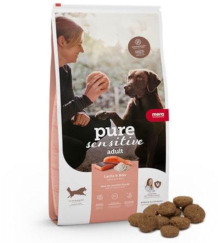 MERA Pure Sensitive Saumon & Riz, Nourriture sèche pour Chiens sensibles, croquettes de Saumon et de Riz, Nourriture pour Chien Adulte, sans blé ni Sucre (4 kg)
