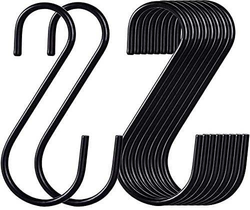 30 ganci a S in acciaio inox, a forma di S, antiruggine, in metallo, per cucina, bagno e camera da letto (nero)