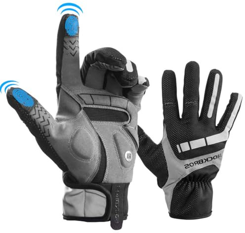 ROCKBROS Fahrradhandschuhe für Herren & Damen，Winterhandschuhe mit Polarfleece, Touchscreen & Reflektierende, Handschuhe für Rennrad, Trekking, Laufen & Outdoor