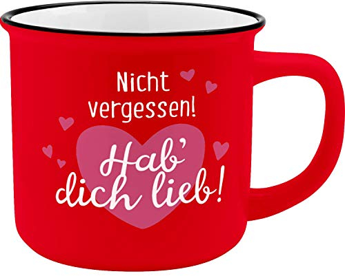 GRUSS & CO Becher Motiv HDL | New Bone China Porzellan, Emaille-Optik, 35 cl | Geschenk Liebe | 45778