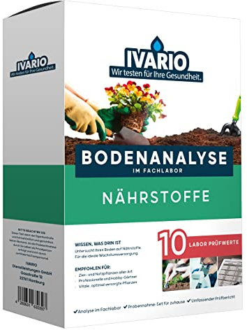 IVARIO Bodenanalyse auf Nährstoffe, pH Wert, Bodenart | Experten-Bodenproben Set im akkreditierten Fachlabor mit 10 Prüfwerten - Keine Vorkenntnisse nötig
