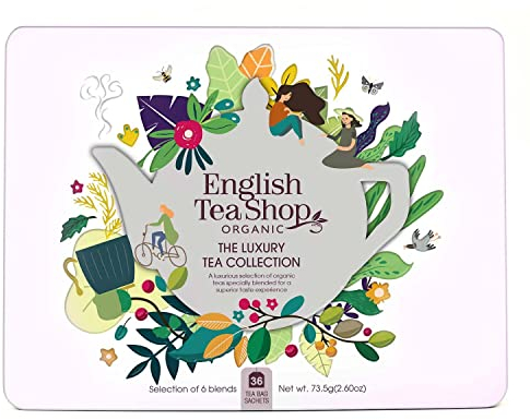 English Tea Shop Organic Luxury Gift Tin - 36 Tea Bag Sachets - 6 different flavours