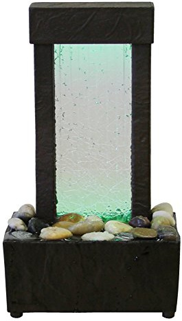 Nature's Mark 10 H Crackled Glass Light Show Tabletop Water Fountain with Natural River Rocks and Color Changing LED Lights (Cordless)