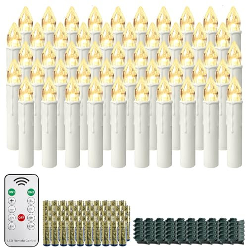 XMTECH 50 Stück LED Kerzen Weihnachtskerzen Warmweiß Weinachten mit Fernbedienung, Kabellos Kerzenlichter Flammenlose für Weihnachtsbaum, Hochzeit, Geburtstags, Party