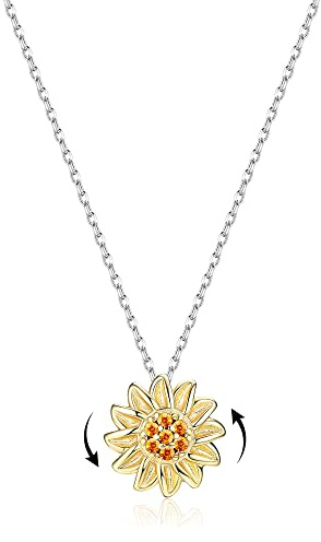 LOLIAS S925 Collier Tournesol Argent Sterling pour Femmes Filles Daisy Chaîne Argent Pendentif Collier Soleil Cadeau pour Femme Mère Présente Colliers Ras du Cou
