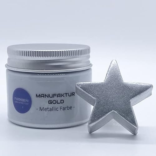 Farben Manufaktur Gold Metallisch Schimmernde Effektfarbe Metallic Bastelfarbe 50ml, Farbe: Silber