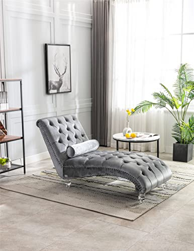 Leisure Velvet Concubine Sofa Accent Sofa Chaise Reclining Lounger Barrel Sofa with Acrylic Feet (Sliver)