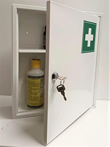 AuraHome® Secure LARGE Medical Storage Lockable Box First Aid Medicine Emergency Metal White Gloss Bathroom Cabinet Wall Mounted Safe Secure your Medicine & Valuables complete with fixings and 2 keys