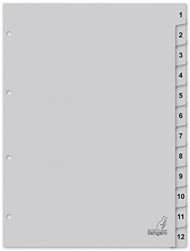 Kangaro Karton-Register DIN A4 Zahlen 1-12. 180 g/m² recycelter Grau FSC Karton - 12-teilig