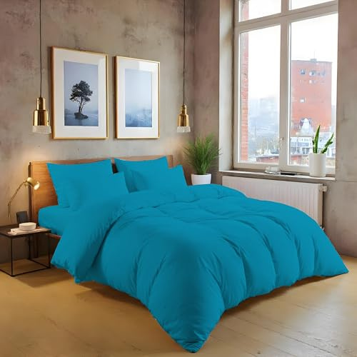 MistyMorning Ensemble de housse de couette unie, linge de lit et linge de maison doux et de qualité supérieure, en coton égyptien avec un nombre de fils de 200. (Teal, Double)