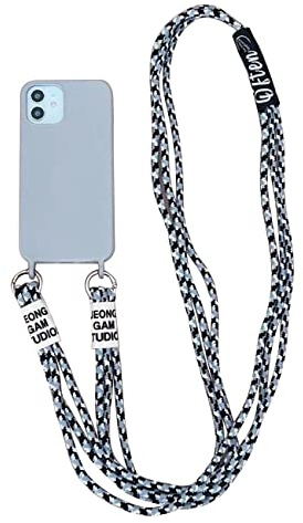 Emlivi Handykette Hülle für iPhone 12 Pro Max Necklace Handyhülle Nylon Schultergurt Liquid Silikon Cover mit Kordel zum Umhängen Schutzhülle mit Stylische Band Case für iPhone 12 Pro Max, A-Grau