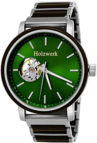 Holzwerk Germany Handgefertigte Designer Herren-Uhr Öko Natur Holz-Uhr Automatik Armband-Uhr Analog Quarz-Uhr Braun Schwarz