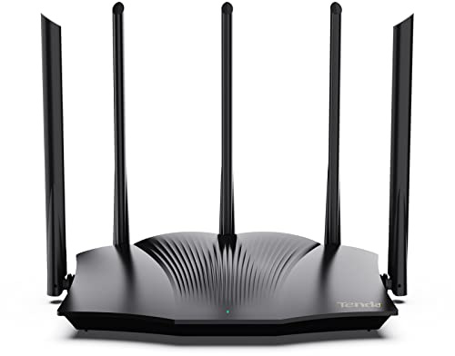 Tenda WiFi 6 AX3000 WiFi Routeur - Double Bande, 1 x WAN/3 Ports LAN, Gigabit 5 antennes de 6 dBi Routeur pour Jeux, Prend en Charge VPN WPA3 WPS OFDMA, MU-MIMO Mode Répéteur (RX12Pro)