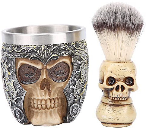Brocha De Afeitar, Brocha De Afeitar, Juego De Afeitado De Barba Para Hombres, Cuenco De Afeitar De Acero Inoxidable, Juego De Cepillo De Barba Con Cabeza De Esqueleto Para La Peluquería En Casa