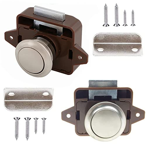 2 Stück Push Button Lock, Push Button Catch, Door Lock Verriegelung 15-18mm Möbelschloss, Cabinet Lock Catch, Druckknopfverriegelung für Tür, Schrank, Wohnmobil, Yacht, Schiff (Braun)