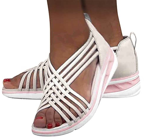 Minetom Damen Sommer Slip On Sport Sandalen Walkingschuhe Joggingschuhe Laufschuhe Sportschuhe Turnschuhe Sneaker Treckingsandalen A Beige 37 EU