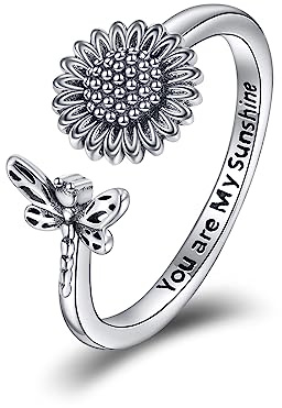 Sonnenblume Ringe Sterling Silber Vintage Einstellbare Tier Sonnenblume Ring Schmuck Geschenke für Damen Mädchen