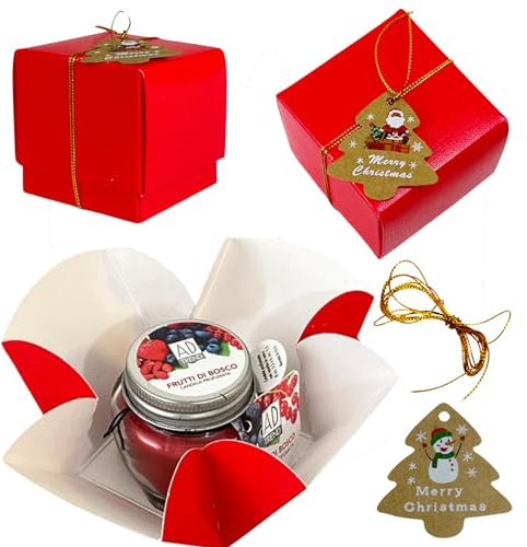 Regalami.shop 6 candele profumate + 6 scatole + 6 tag + 6 cordoncini, regalo di Natale, compleanno, promozionale (rosso, 6)